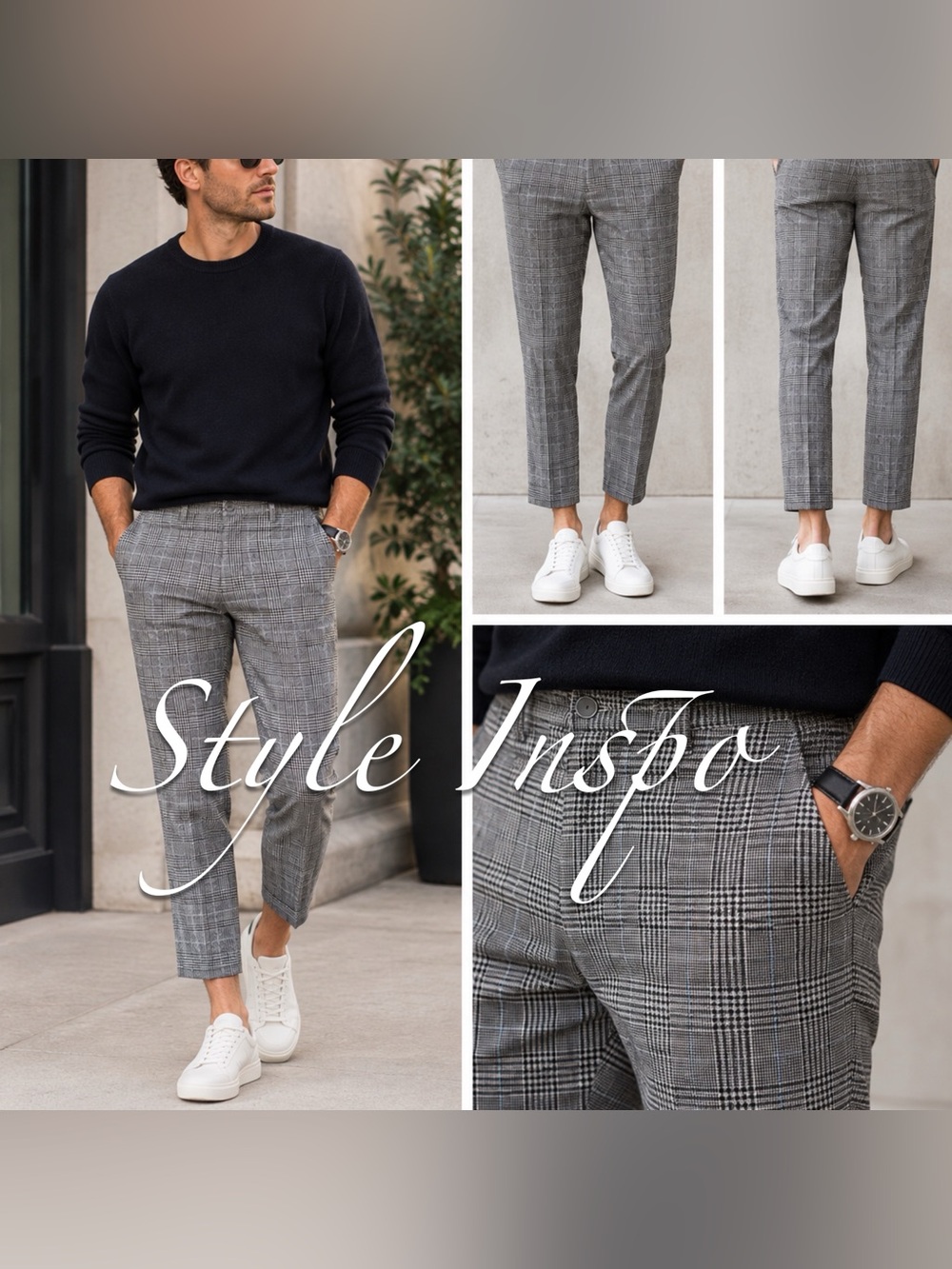 J. Lindeberg men's grey plaid cropped pants
